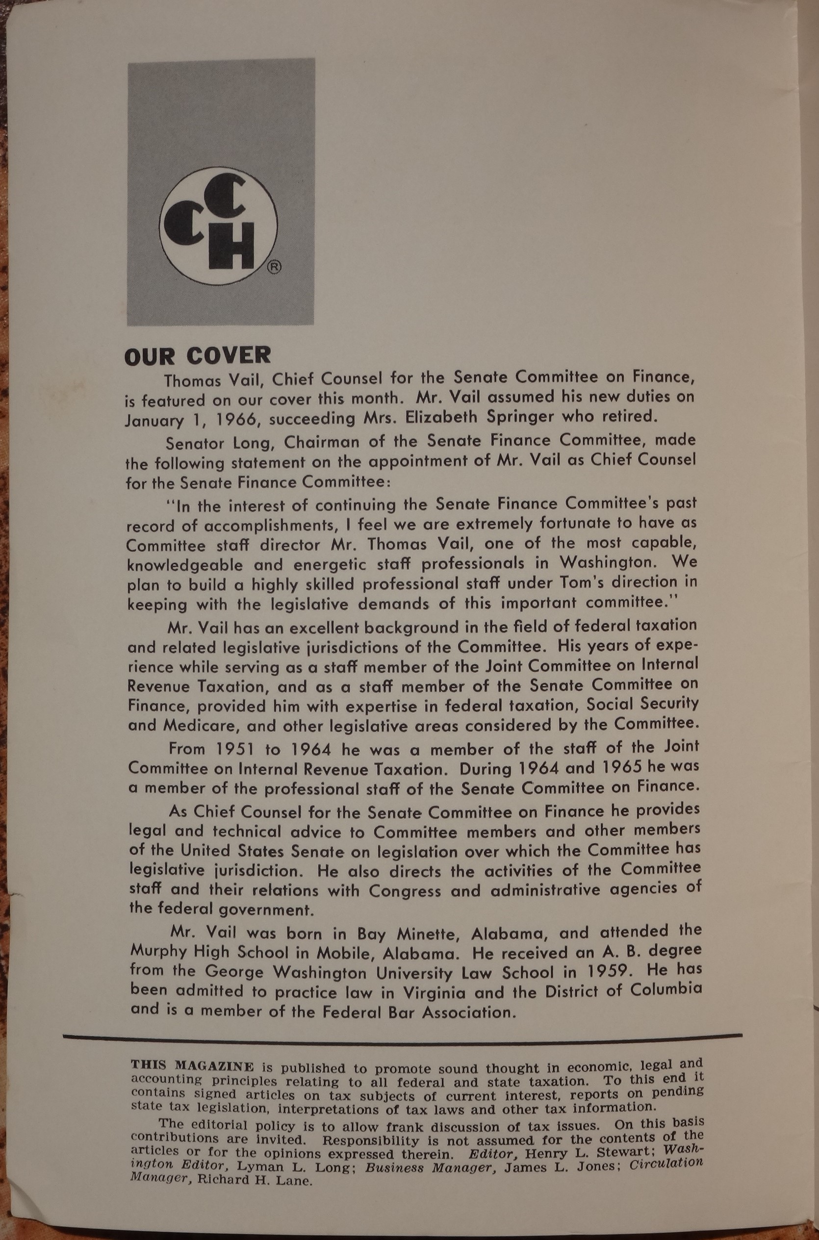 Taxes Magazine inside cover