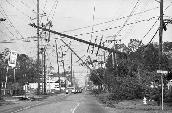 Hurricane Frederic - utility poles fallen